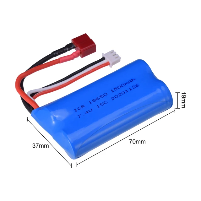 Rechargeable Lithium Battery 7.4V 1500mAh for WLtoys 4WD Rc Cars 12403  12401 12402 12404 12428 Spare Part Replacement with Battery Charger (12401