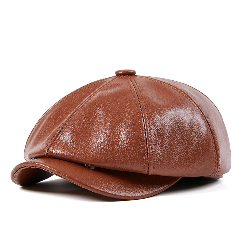 Hot Sale LA SPEZIA Genuine Leather Newsboy Men High Quality Octagonal Hat Autumn Winter Beret Real Cowskin Flat Cap_voghion.com