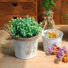 2 unids/lote de maceta Retro de hierro con asa de cuerda de yute, maceta para plantas pequeñas, maceta, soporte Vintage para balcón, bañera de flores