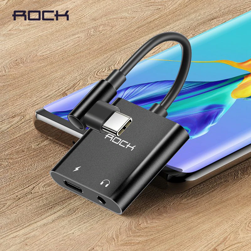 

ROCK 2in1 USB Type C Adapter Type-C To 3.5mm Jack Earphone Aux Converter 3A PD Fast Charging Audio Cable for Huawei Xiaomi Phone