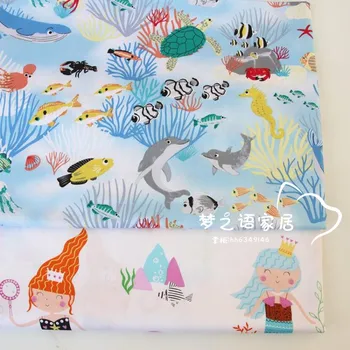 

160cm*50cm Sea animal mermaid cotton fabric DIY bedding quilting apparel dress patchwork fabric kids curtain decor cloth