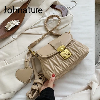 

Johnature Simple Small Bag For Women 2020 New Korean Fashion Pleated Shoulder Bags Pu Leather All-match Hasp Lady Crossbody Bags