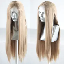 Bombshell светильник коричневый прямой синтетический 13*3 парик фронта шнурка Glueless термостойкие волокна волос натуральный волос для женщин парики