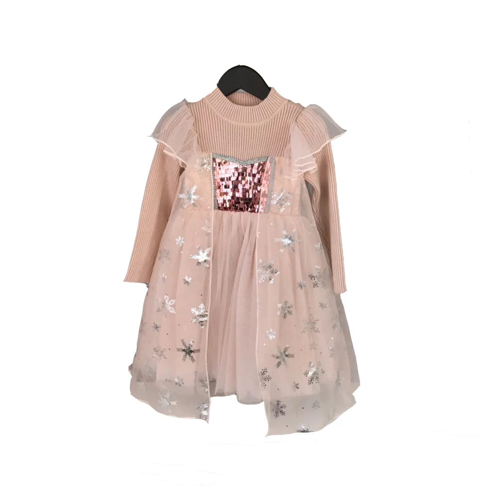 

Grils dress cotton cosplay elsa princess kids dress party snowflake lace Handmade sequins winter TOP quality