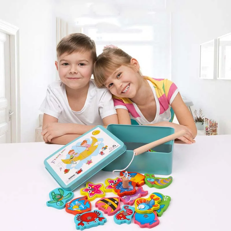 2019 Детская обучающая игрушка железный ящик рыболовный деревянный Игровой набор новинка игрушки познание магнитные игрушки набор детские