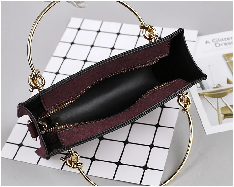 

Korean-style Stereo Stereotypes Square Sling Bag Dull Polish Metal Semicircular Ring Hand Shoulder WOMEN'S Bag