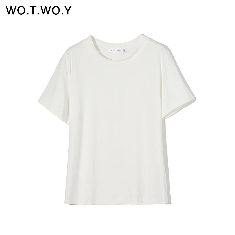 WOTWOY Summer Knitted Basic Solid T-shirt Women Casual Cotton Short Sleeve Tee-Shirts Female Tops Women 2020 New Fashion S-XL