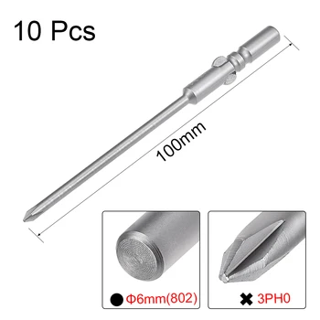 

uxcell 10 Pcs 6mm Round Shank 100mm Length 3mm PH0 Phillips Magnetic Screwdriver Bits