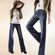 Женские не тянущиеся длинные джинсовые прямые брюки размера плюс расклешенные книзу джинсы с широкими штанинами Модные свободные джинсовые брюки с/без подкладки