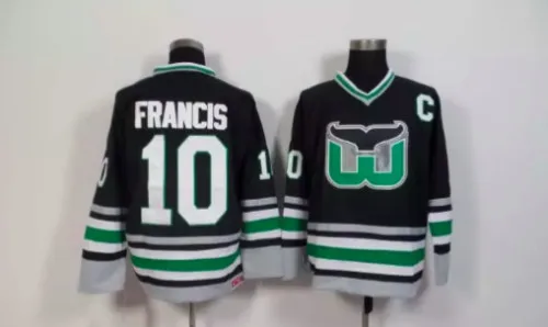 10 Ron Francis Hartford Whalers ретро-Хоккейная Футболка с вышивкой, сшитая по индивидуальному заказу под любым номером и именем