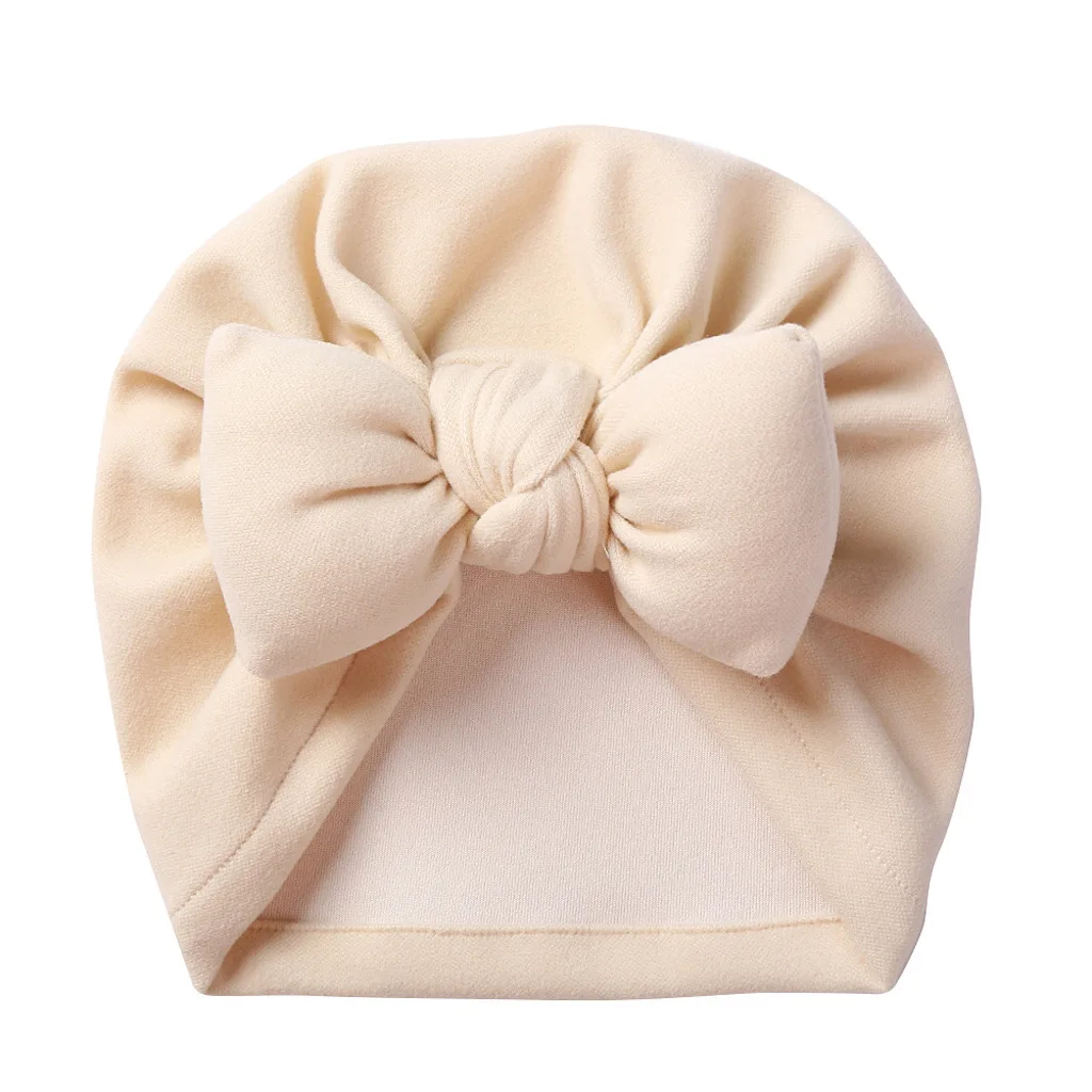 fleece lined beanie Solid Color Baby Hat Beanie With Puffed Big Bowknot Baby Girl Autumn Winter Head Wraps Knot Hat Baby Kids Cashmere Turban Bonnet skully winter hats