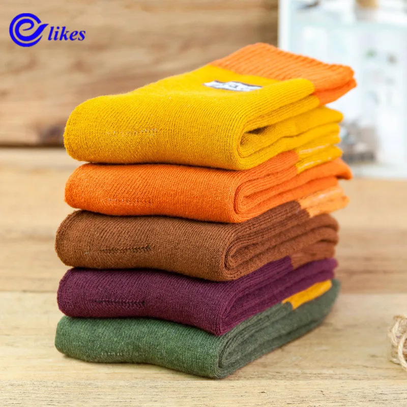 5 пар, новинка, зимние толстые теплые шерстяные махровые женские носки, винтажные рождественские Изящные носки, цветные носки, подарок, зимние милые носки