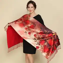 Цветочный платок с принтом, женские шарфы, Шелковый кашемировый шарф, Ретро Национальный палантин, теплый шарф, Двусторонняя одежда