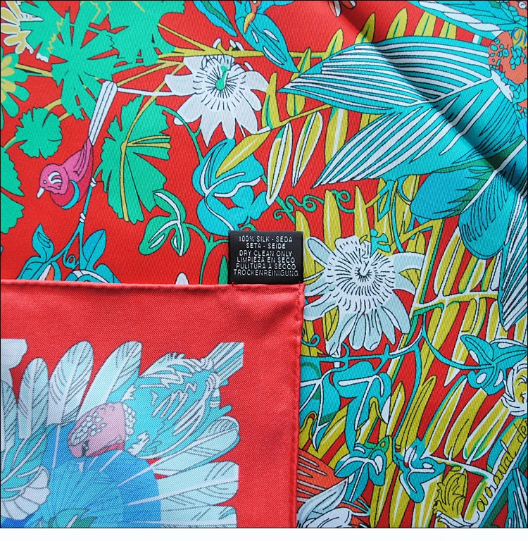 HuaJun 2 магазин | красная радость "Carnaval des Oiseaux" 90 Шелковый квадратный шарф саржевый струйный шарф ручной завивки