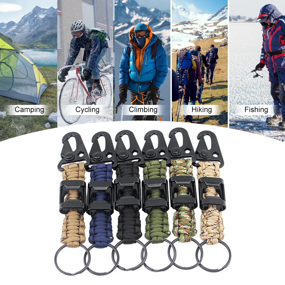 

6 Pcs Paracord Braided Lanyards Clips Keyring For Outdoor Survival Camping Hiking Backpack Hunting Alloy Clip Metal Key Ring