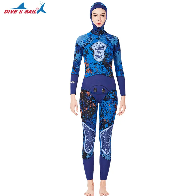 DIVE& SAIL, мужской неопреновый гидрокостюм 3 мм, женский комбинезон, куртка, свободный, для подводной охоты, водолазный костюм с капюшоном, для сёрфинга, гидрокостюм J - Цвет: Women Blue