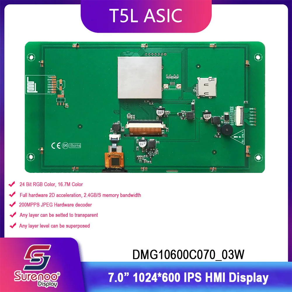 Dwin T5L HMI интеллектуальный дисплей, DMG10600C070_03W 7," ips 1024X600 ЖК-модуль экран резистивный/емкостный сенсорный панель