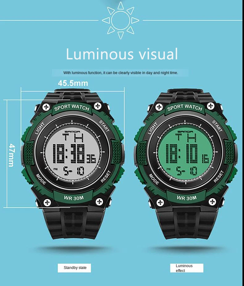 Sanda Waterproof Sports Watch Men's Outdoor Electronic Watch Sanda Luminous Multi-function Student Men's Watch Factory
