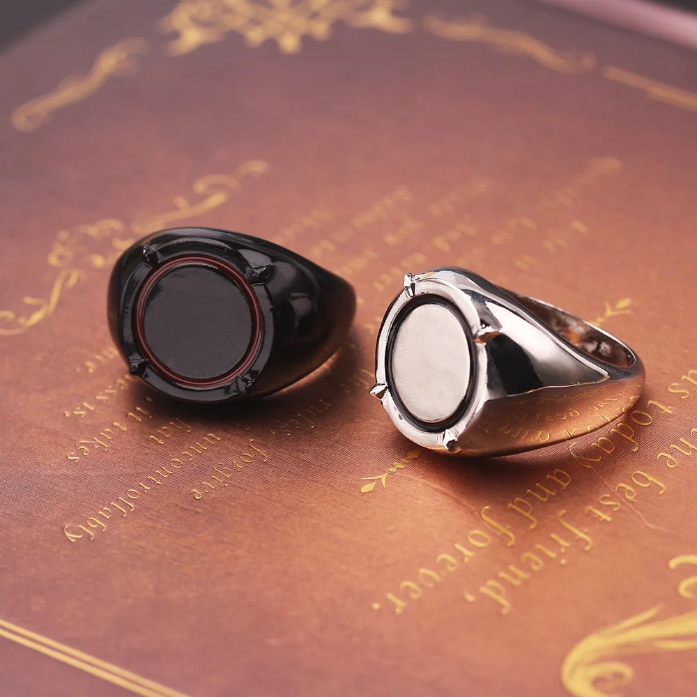 Lovers Anime Black Cat Rings Girl Boy Round Print Boy and Girl Cartoon Jewelry Quality Ring for Women Cosplay Accessories
