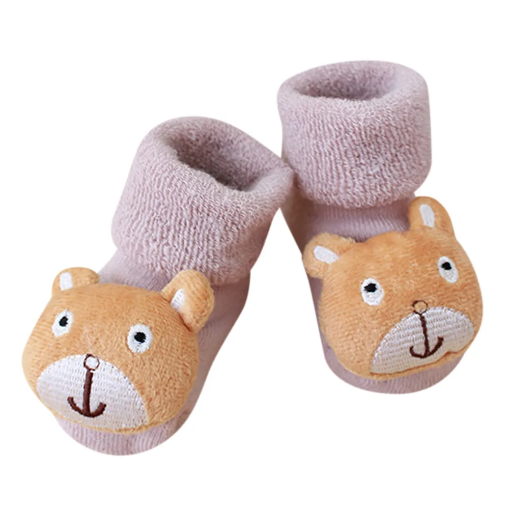 Носки для новорожденных; милые Нескользящие носки для обуви для малышей; зимние теплые мягкие тапочки с героями мультфильмов; повседневные носки для малышей; носочки;# 3F - Цвет: Темно-серый