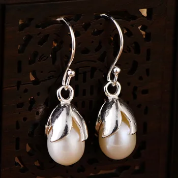 

100% solid 925 sterling silver with natural pearl long drop Earrings Retro vintage ethnic for women party 2020 new fine jewelry
