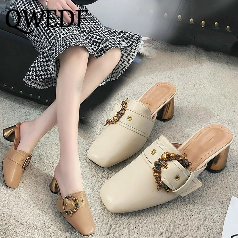 QWEDF Baotou/женские летние тапочки; модная одежда; Новинка года; Корейская обувь на высоком толстом каблуке; босоножки и шлепанцы; SC-24
