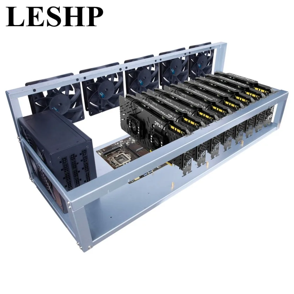 

LESHP 8 Graphics Card GPU Mining Machine Frame With 5 Cooling Fans USB PCI-E Cable Computer BTC LTC Coin Miner Server Case