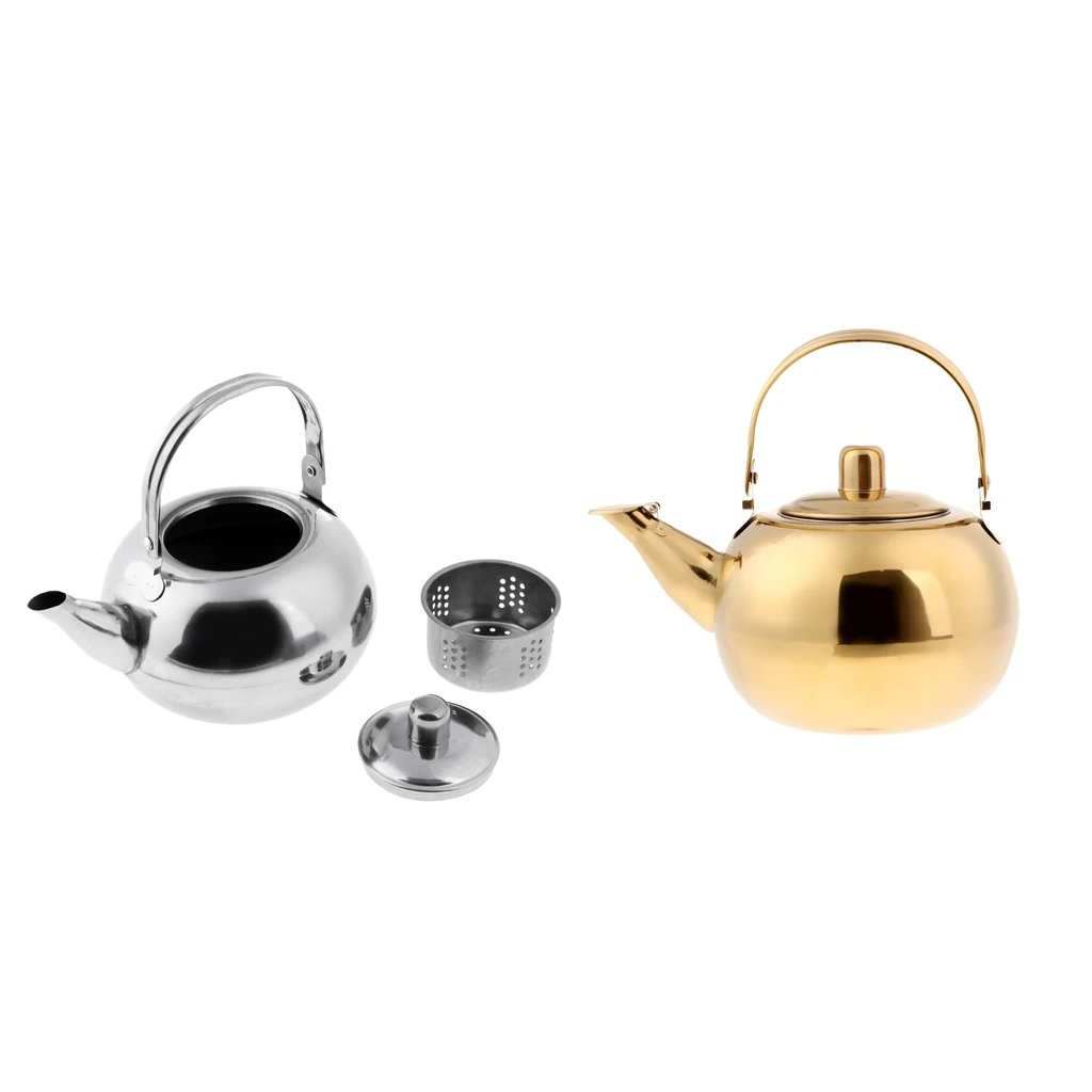 1000ml / 1500ml / 2000ml / 2500ml Durable Outdoor Camping Stainless Steel Tea Kettle Waterpot Silver/ Gold