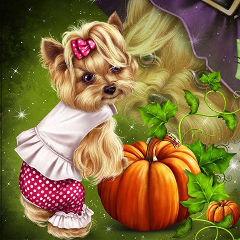 HUACAN 5d Diamond Painting Dog Art Diamond Mosaic Full Embroidery Rhinestones Picture Paint With Diamonds Halloween Decorations