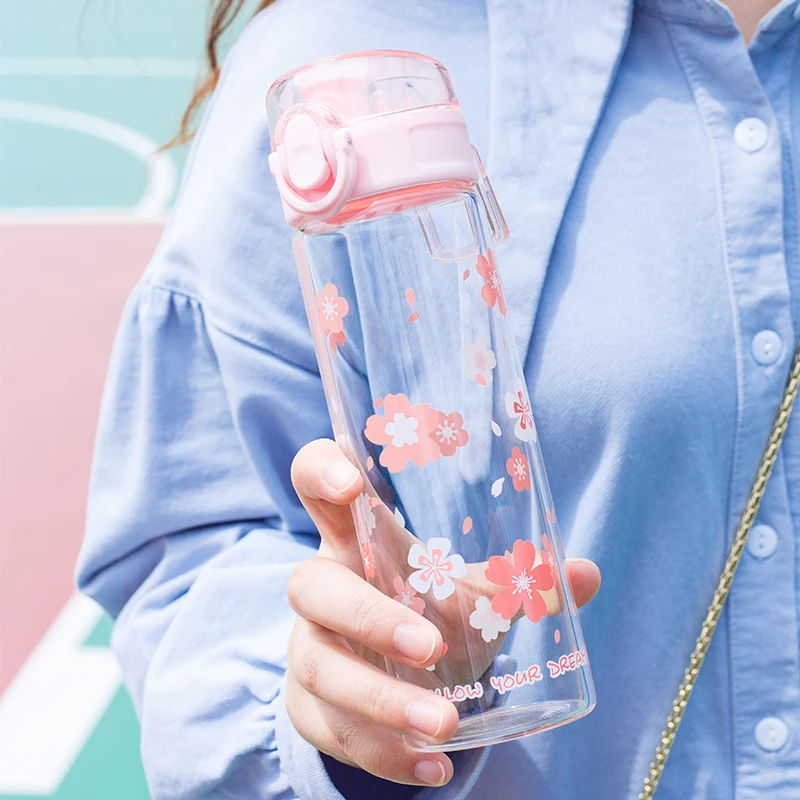 Kawaii Sakura стеклянная бутылка для воды портативная герметичная фотобутылка девушек