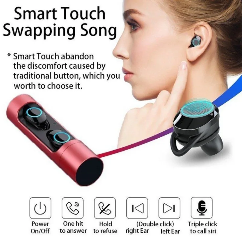 X8 Smart Touch Earphones TWS Bluetooth 5.0 Wireless Earpieces Stereo Sports Waterproof Earbuds with Mic