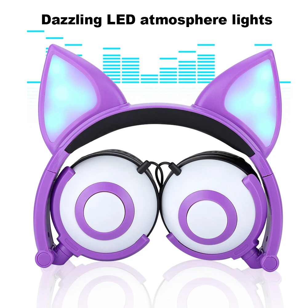Foldable Fox Ears Glowing Headphones Music Gaming Headset For PC Monitor Studio Earphone Children Mobile Phone Headphone Kid