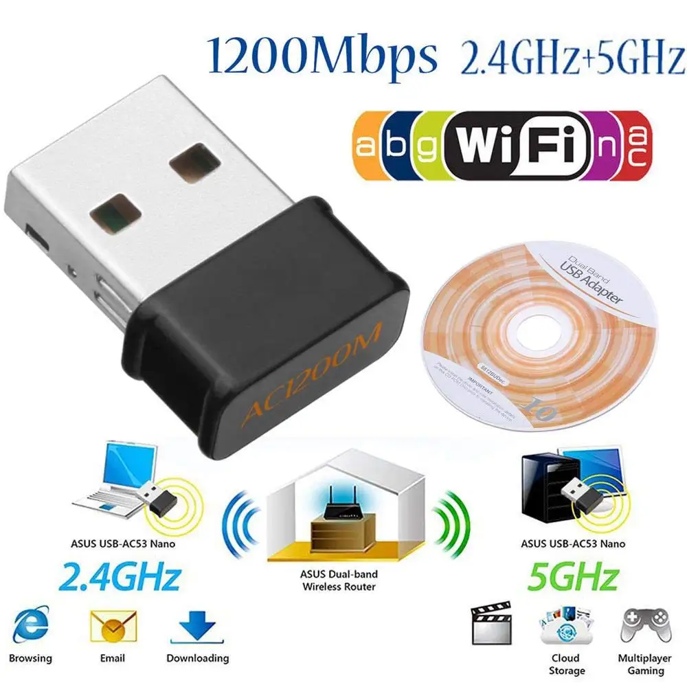 AMKLE 1200 Мбит/с беспроводной USB Wifi адаптер Lan Ethernet 2 4G 5G Двухдиапазонная Сетевая карта