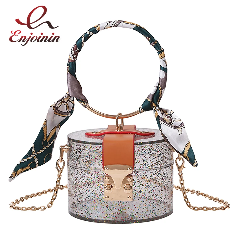 Bolso de mano de plástico transparente para mujer, Bolsa de mano con asa de anillo dorado, a la para fiesta, cadena de hombro|Bolsos de hombro| - AliExpress