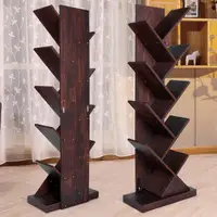 Tree Shape Bookshelf Floor Standing Bookcase Wooden Shelf 4