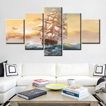 

5 Piece Prins Boats Sailing Ship Canvas Painting Poster Decoration Canvas Oil Paintings Modern Wall Art Pictures Home Decor Work