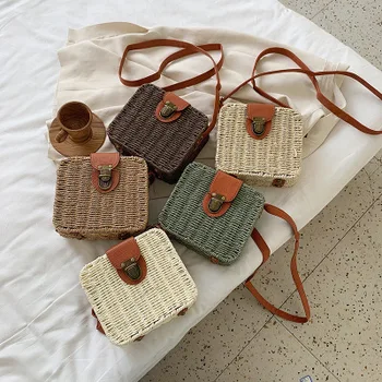 

casual box rattan women shoulder bags candy wicker woven lady crossbody bag summer beach small purses vintage bali flap sac 2020