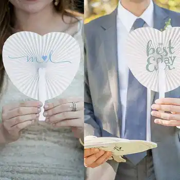 

12 PCS Romantic Heart Shape Wedding Decoration Anniversary Hand Held Folding Paper Fan Baby Shower Birthday Party Gifts Supplies