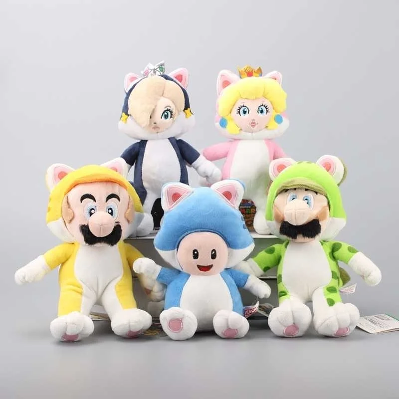 

5 Styles Super Mario 3D World Princess Rosalina Princess Peach Blue Cat Toad Yellow Cat Plush Soft Toys Stuffed Animal Dolls