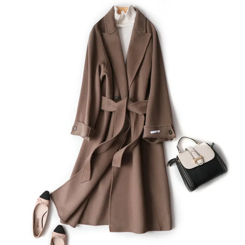 

Long Wool Coat Women Spring Autumn Woolen Jacket Black Brown Oversized Coat Korean Elegant Overcoat Casaco Feminino 1112 KJ4072