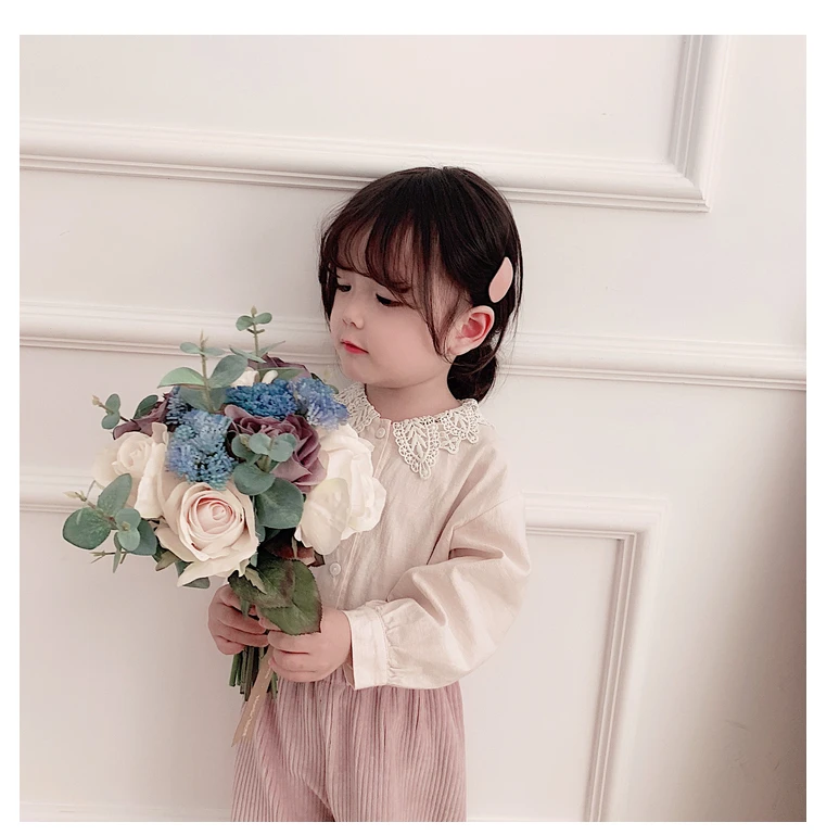 Girl Shirt Long Sleeve New Kids Spring and Autumn Pure Cotton Shirt Baby Lace Turn-collar Top Toddler Kids Blouses Clothing