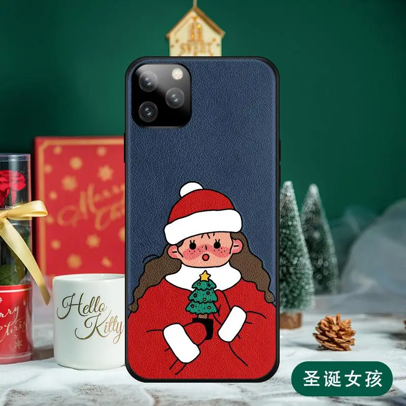 Подходит для iPhone11XsProMax чехол для телефона с рождественским рисунком Кожаный iPhone7 8 plus мультфильм Санта Клаус - Цвет: Золотой
