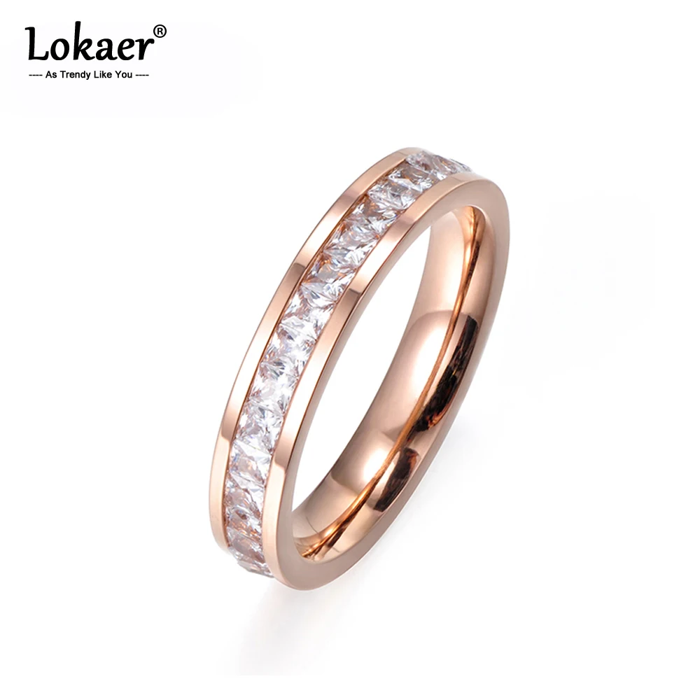 Lokaer, простая мозаика, прозрачный кубический цирконий, розовое золото, титановая сталь, обручальные кольца для женщин, Подарок на годовщину, Anillos R17052