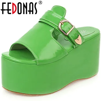 

FEDONAS High Quality Summer Slip On Genuine Leather Women Sandals Thin Strap Buckle Women High Heels Party 2020 New Shoes Woman