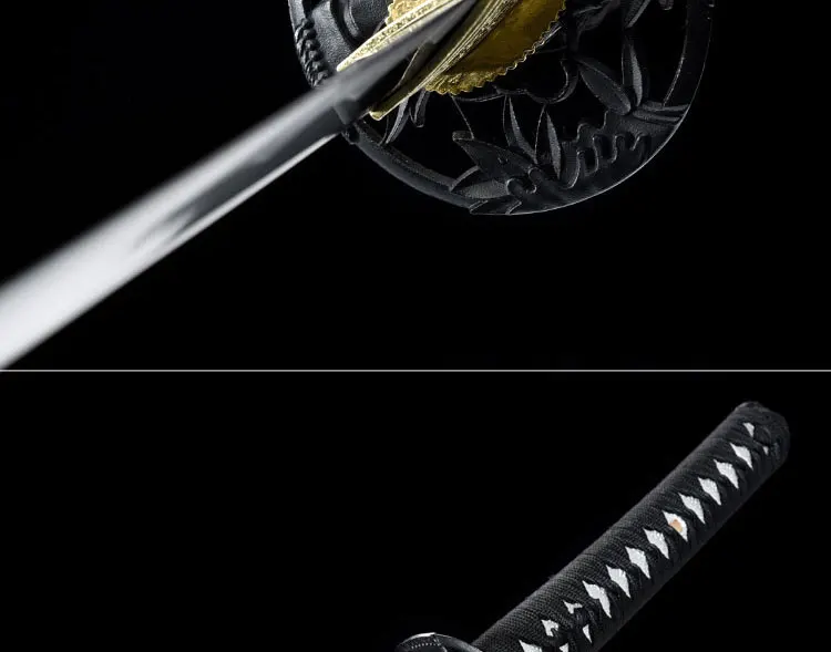Japanese real Katana sword 1060 caron steel Bamboo blade full tang ninja swords for battle black wooden Saya sharpness for cutti