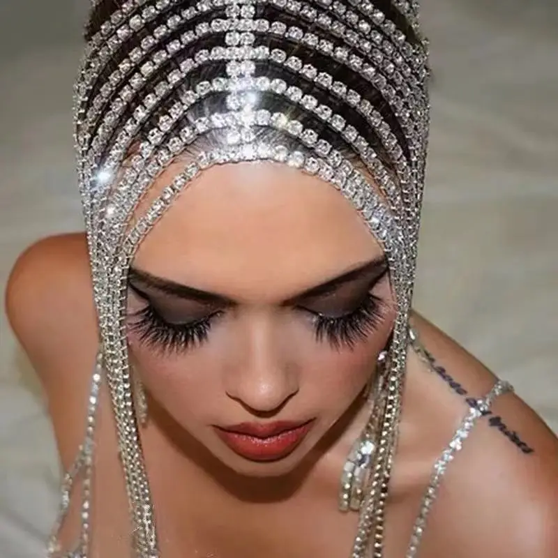 Shiny Rhinestone Tassel Headbands For Women Fashion Crystal Hairband Temperament Hanging Hair Accessories Bridal Wedding Jewelry