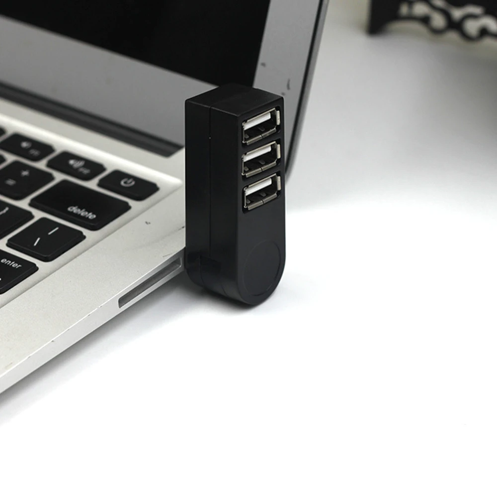 

Mini 3 Ports USB 2.0 Rotary Splitter Adapter Hub For PC Laptop Notebook Black