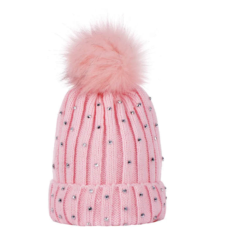 pink colour Детская шерстяная шапка с помпоном, шапка с помпоном, шапочка с помпоном - Цвет: pink colour