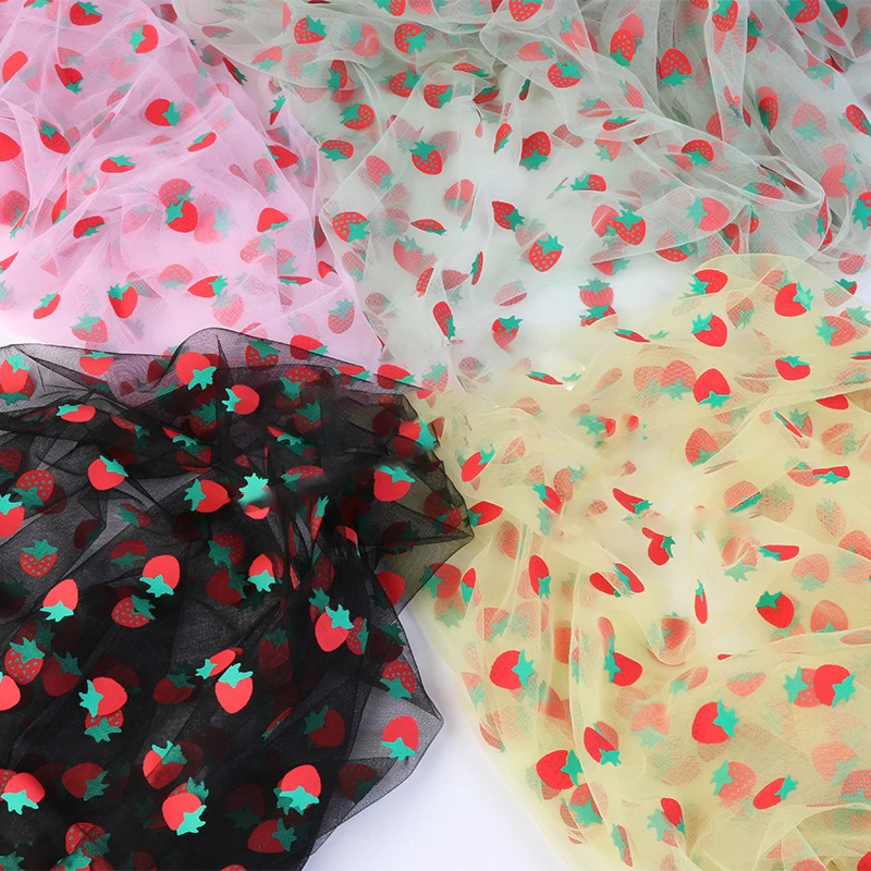 

Strawberry Tulle Printed Mesh Fabric Lovely white Pink Tulle Fabric for DIY Handmade Craft Sewing dress Girl Gauze Skirt