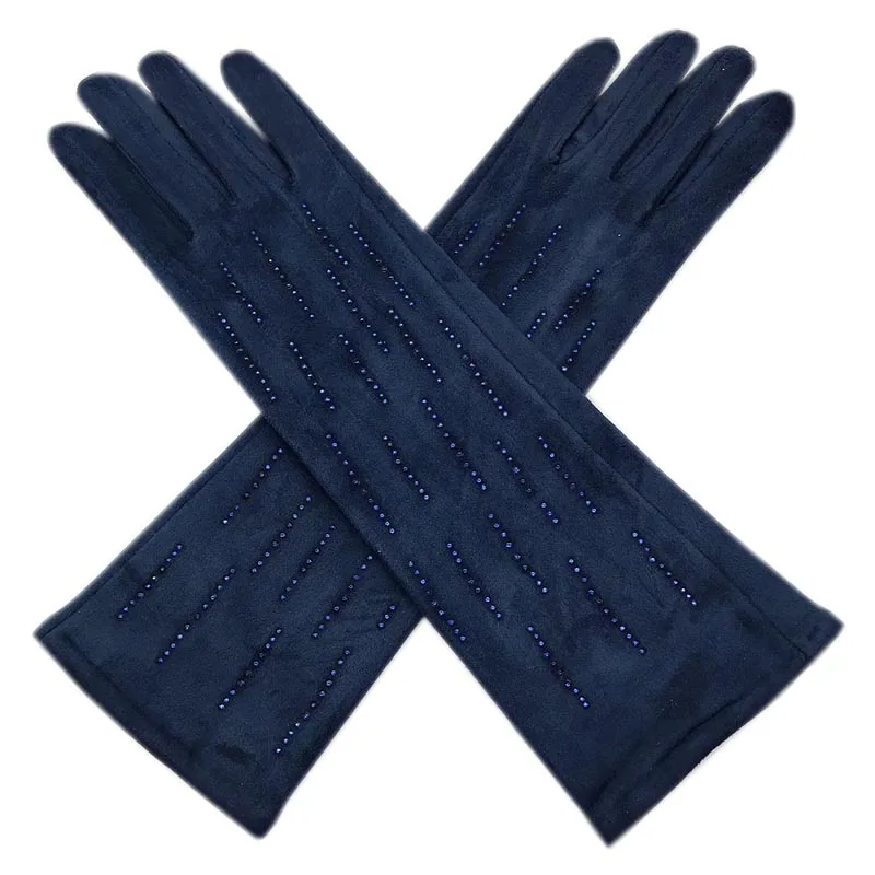 Gloves winter ladies gloves suede long 35CM arm suede fashion suede touch screen thick black gray beige dark blue brown light gr